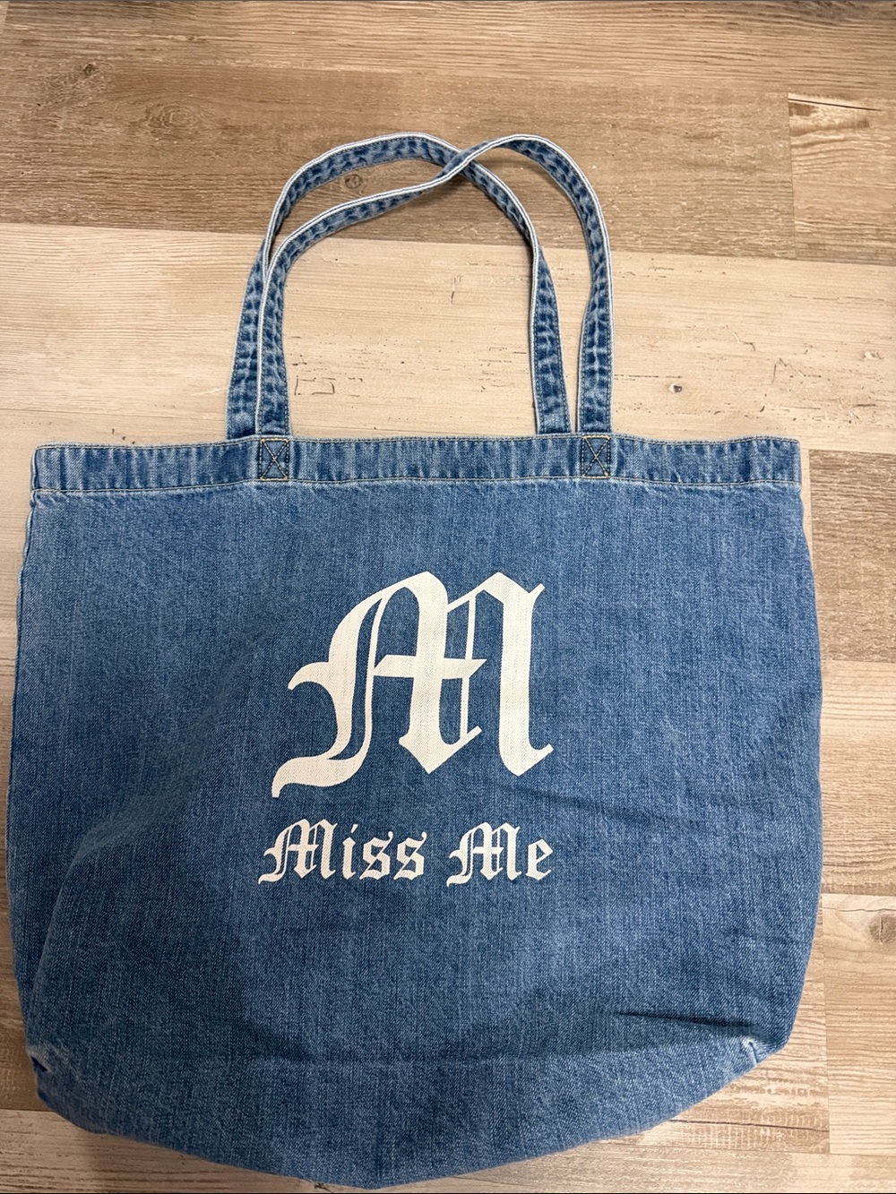 Miss Me Blue Denim Tote with White Logo 2026